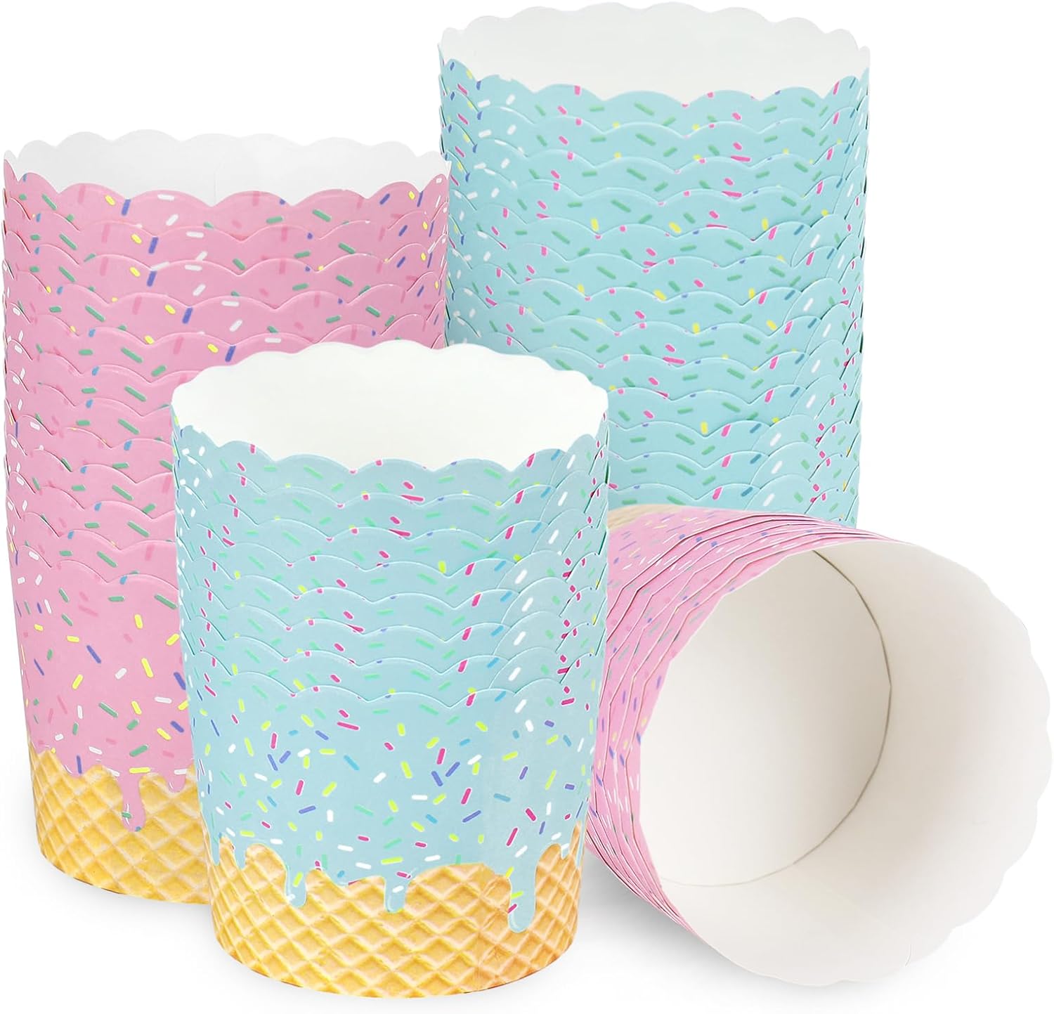 JarThenaAMCS 100 Pcs Summer Cupcake Baking Cup Pink Blue Ice Cream Muffin Wrapper Holder Disposable Cupcake Liner Cases for Wedding Baby Shower Birthday Party Supplies