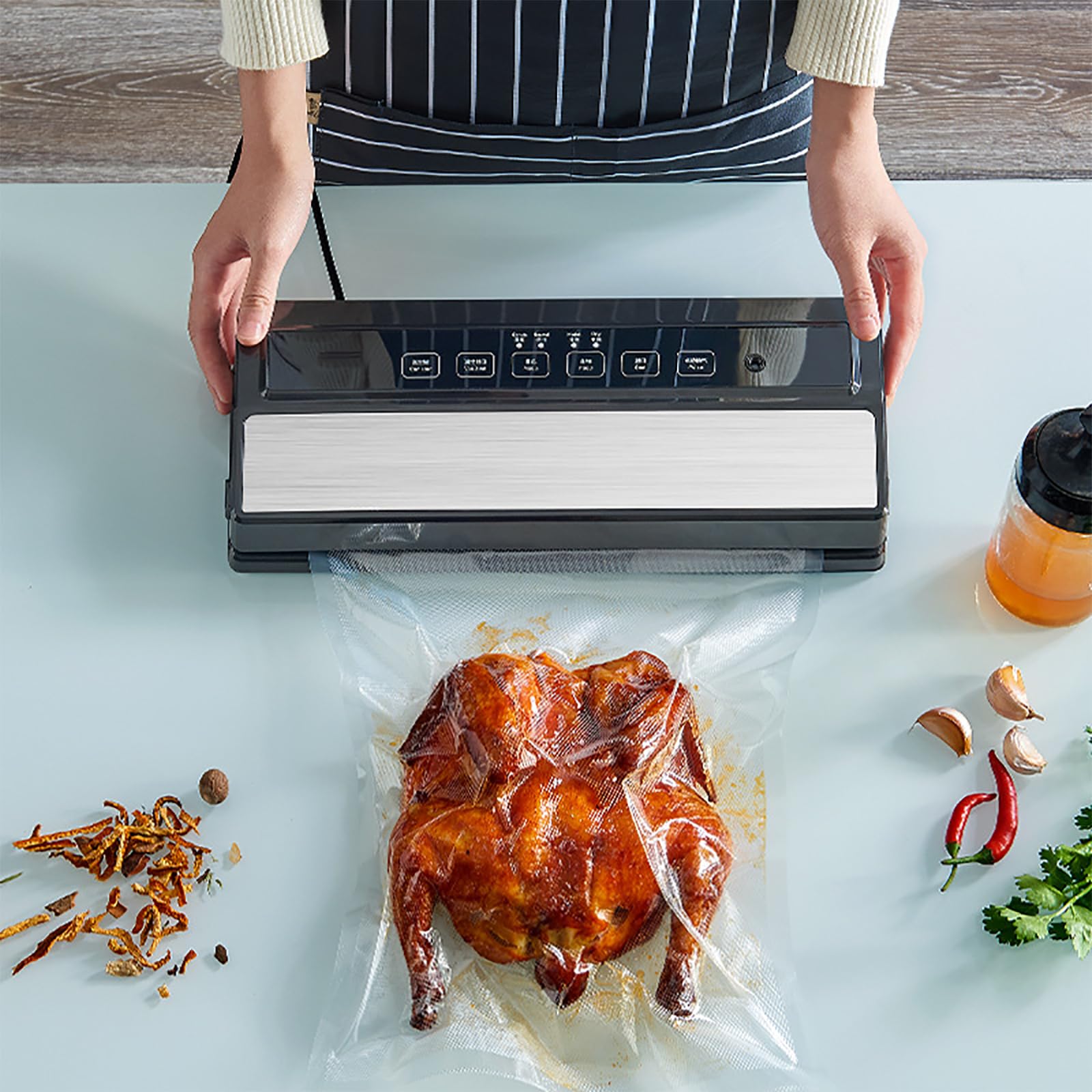 Máquina De Envasado Al Vacío, Máquina De Sellado Al Vacío Automática, 6 Funciones De Sellado/Chip De Control De Temperatura De 3 Capas, Para Almacenamiento, Preparación De Comidas Y Cocción Al Vacío.