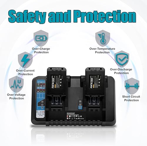 Miniatura 3 de POWTREE Paquete de 2 baterías BL1860B y cargador DC18RD de 3.5 Ah compatibles con batería de 18 V BL1860 BL1850 BL1850B BL1840 BL1840B BL1830B