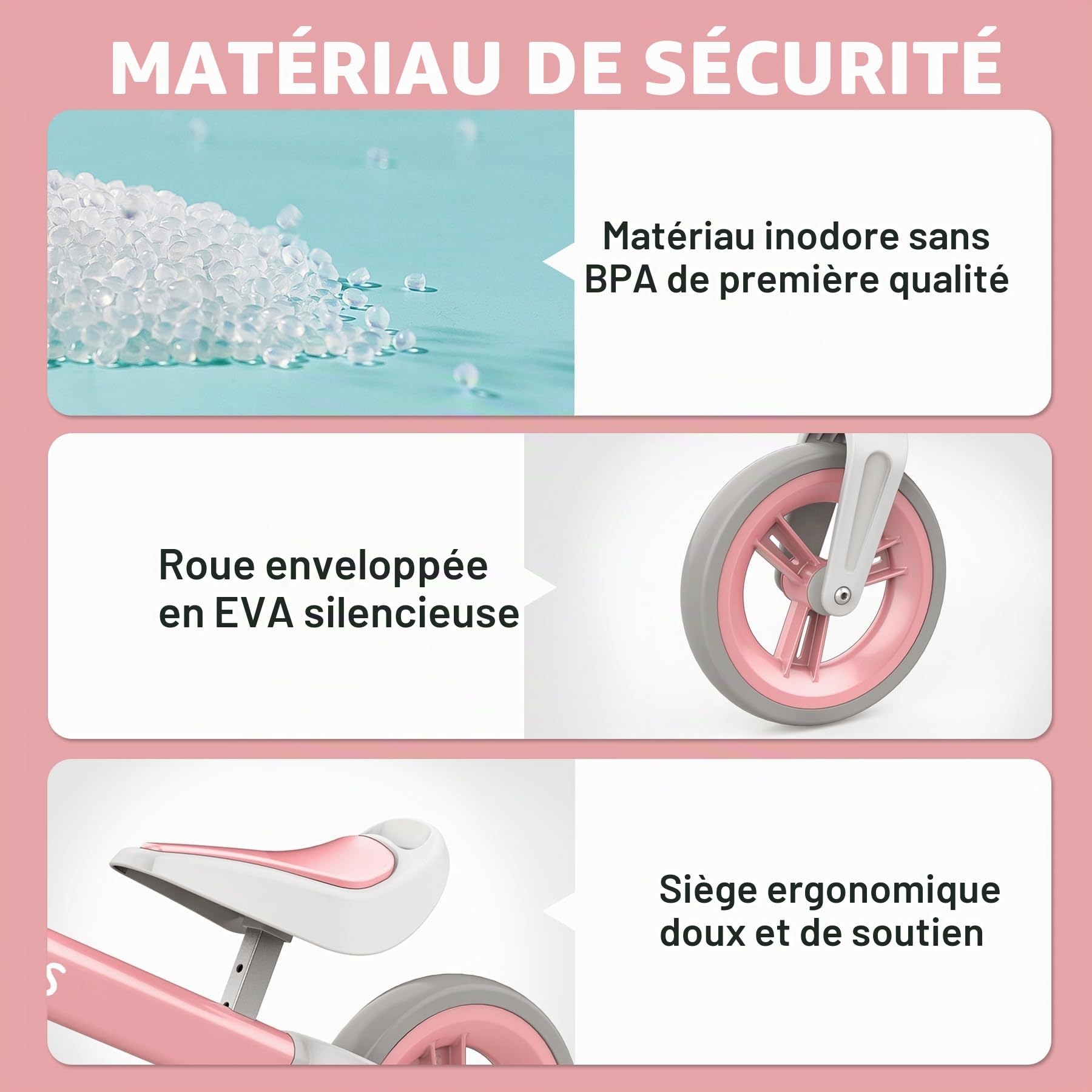 Draisienne Enfants 1.5-4 Ans 25 kg Volant Selle Réglables Antivol Direction Vélo d'Équilibre pour Garçons Filles
