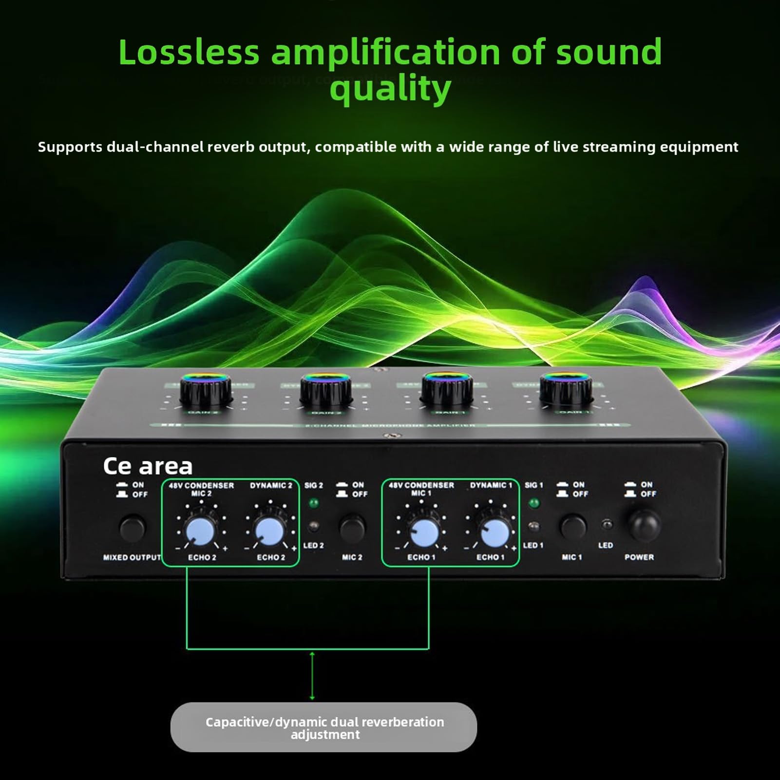 Asixxsix Alimentation Fantôme 2 Canaux 48 V, 4 Entrées Max 40 DB, Préampli de Microphone à Condensateur Dynamique avec Câble Audio 3,5 Mm 6,35 Mm pour D'enregistrement de Musique