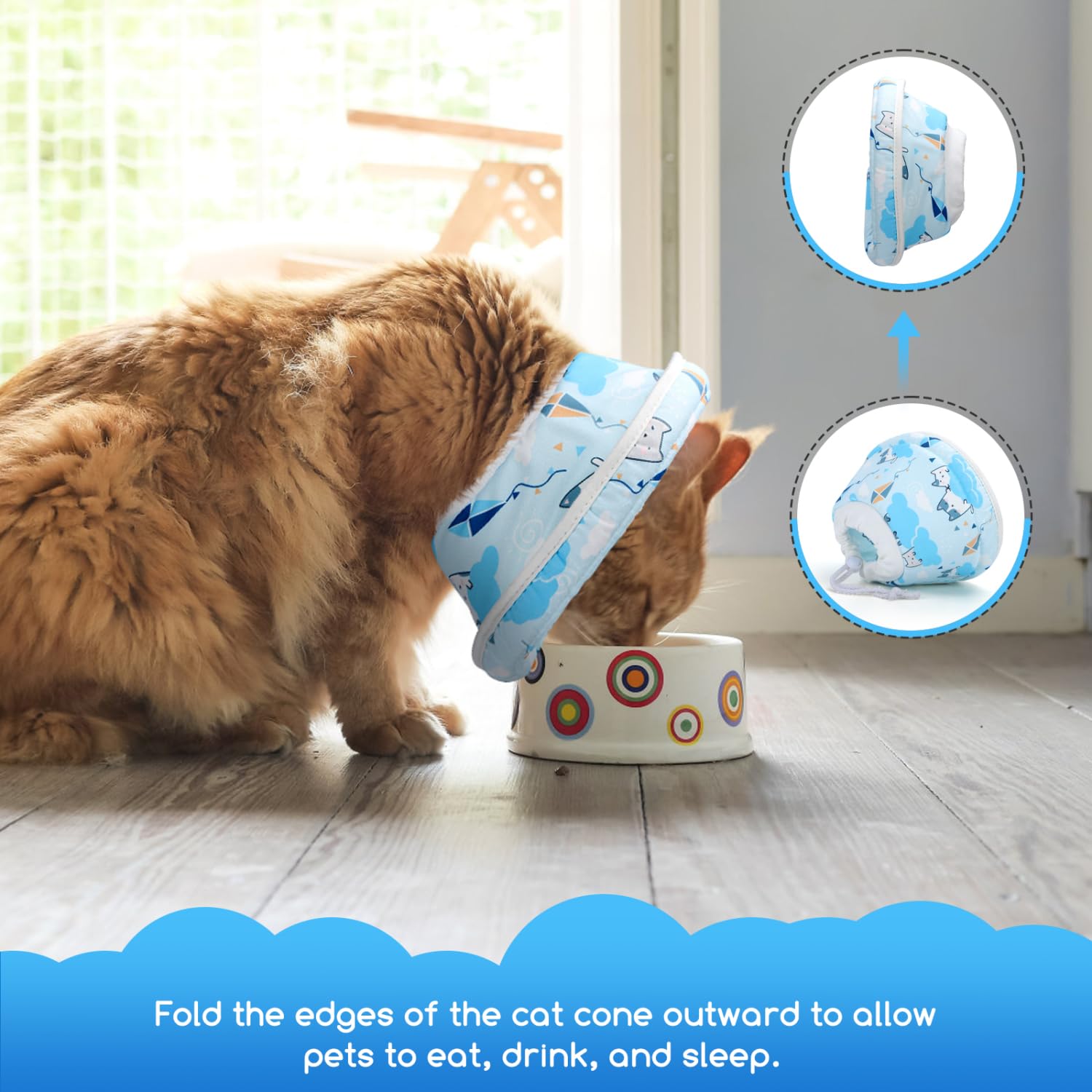 Nobleza Soft Recovery Cone Collar for Cats and Small Dogs - Post-Surgery Protection, Blue, Size S, S (Neck:5.5-9.4in) - Image 3