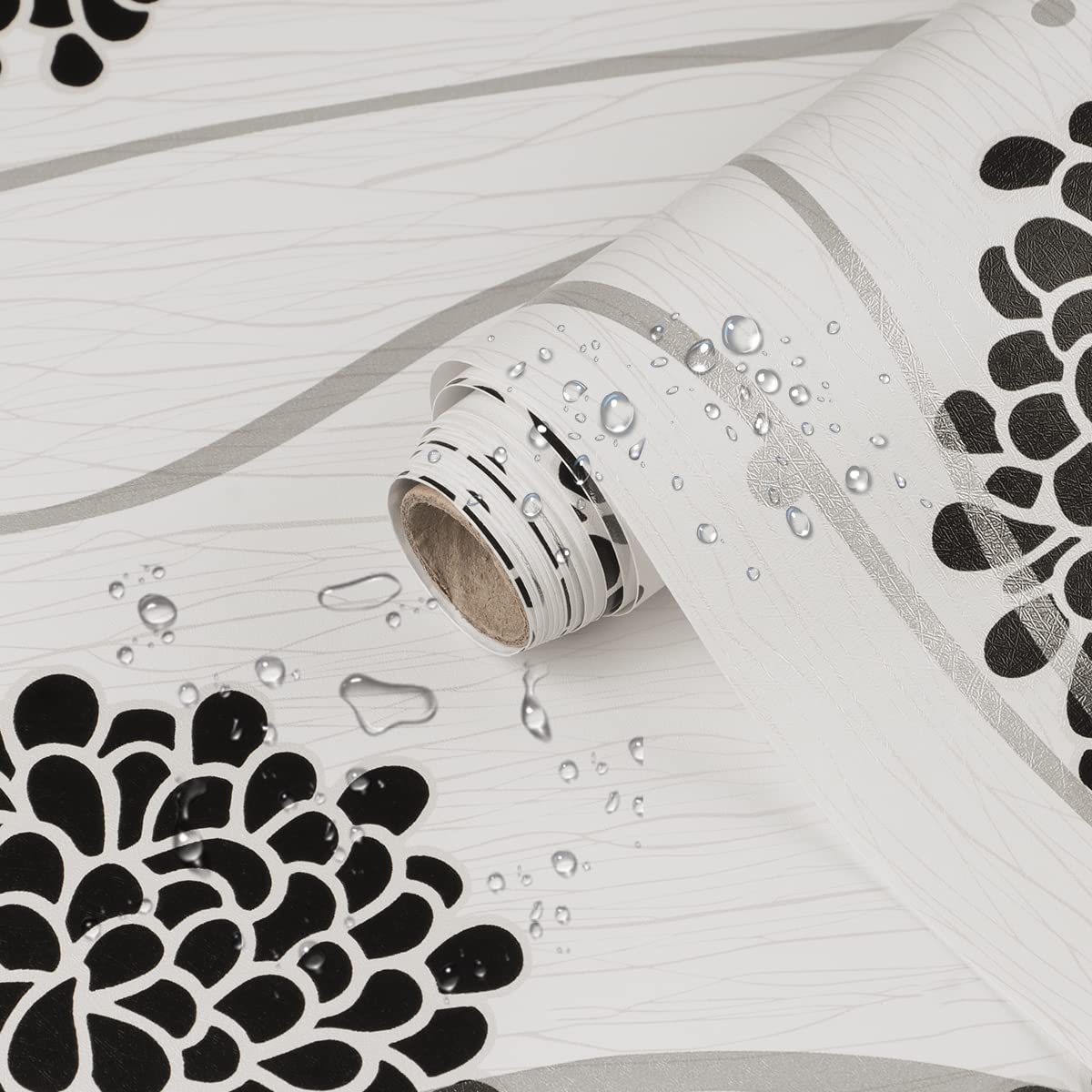 Photo 1 of 17.7" x 117" Black and White Wallpaper Sticker Pull and Stick Self Adhesive Black and White Contact Paper Peel and Stick Stripe Wallpaper for Wall Bed Room Furniture Kitchen Cabinet