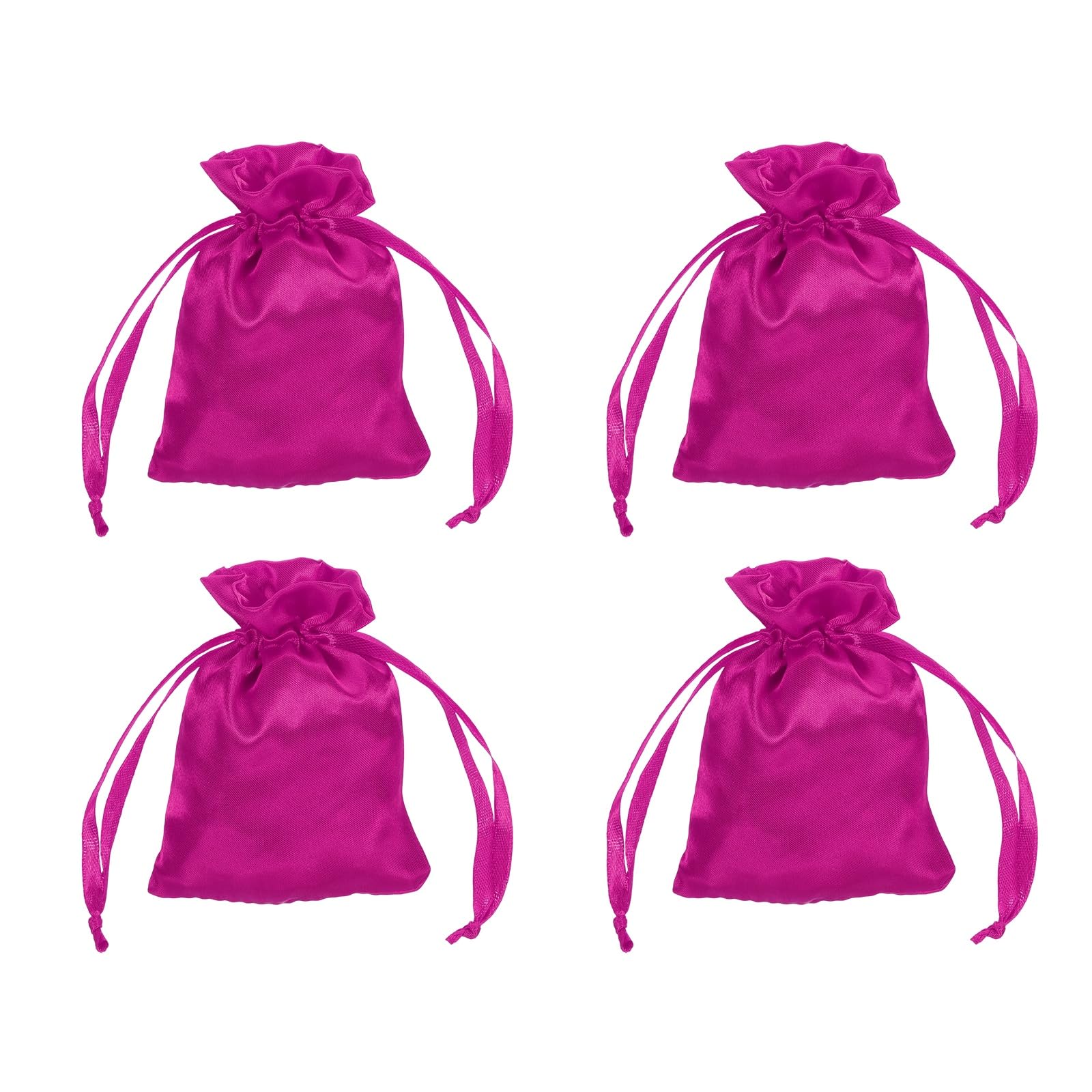 sourcing map Satin Bags with Drawstring, 3x4 Inch Wedding Favor Bag Mini Gift Packaging Bag for Birthday Christmas Jewelry Party (Rose Red, Pack of 4)