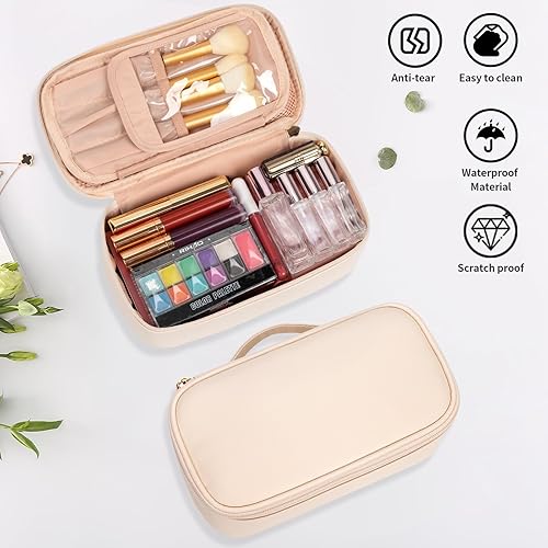 Miniatura 7 de OCHEAL Pequeña bolsa de maquillaje, bolsa de maquillaje portátil y bonita para viajes para mujeres y niñas con compartimento organizador de brochas