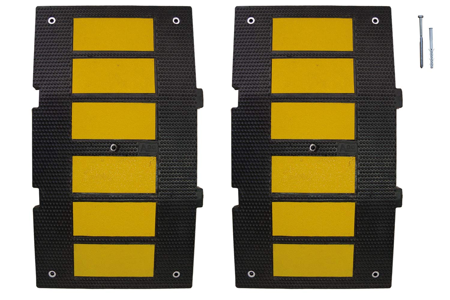 PAL | Banda reductora de velocidad de caucho 900x500x 50mm. Badénes reductores de velocidad de calle (2- Bandas reductoras + Tornillería)