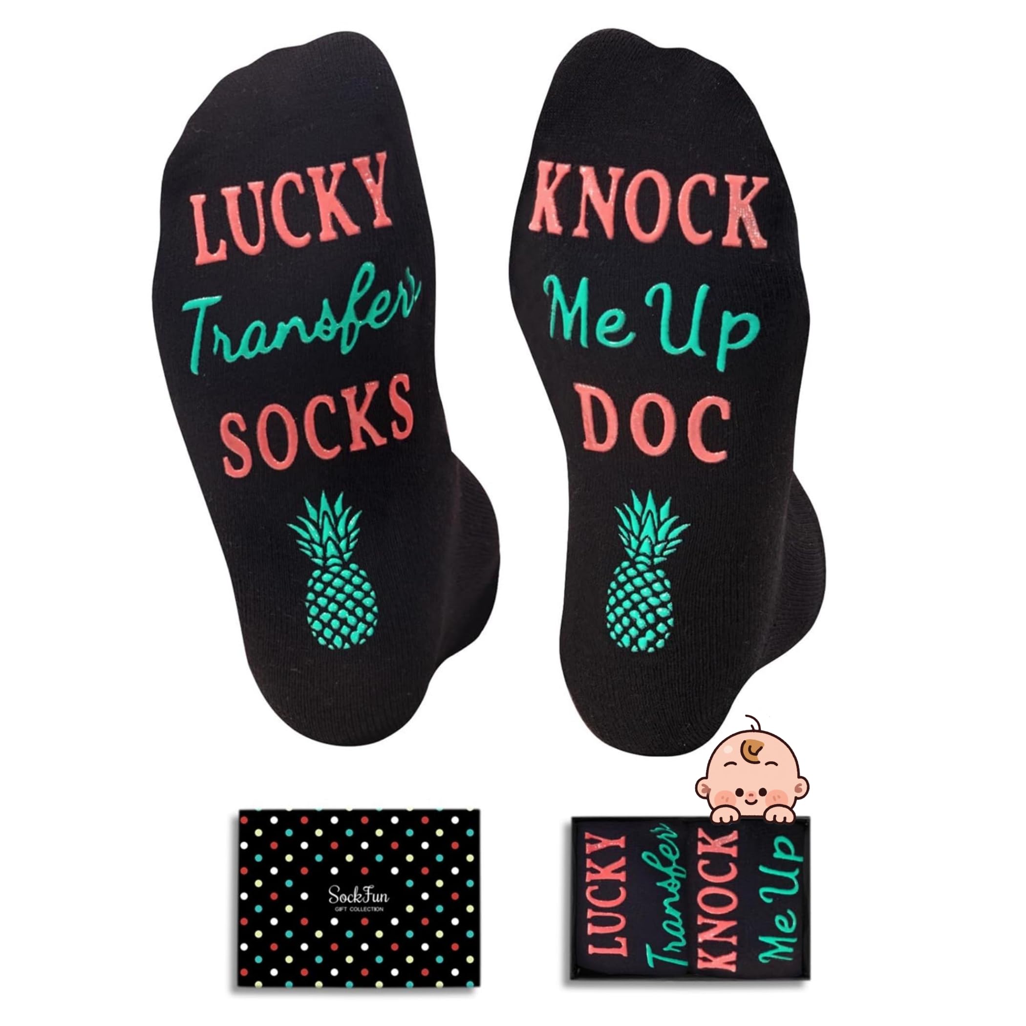 Sockfun Women's Lucky Transfer Black Ivf Gifts For - Embryo Transfer Lucky Socks For Her, Infertility Support Gifts, M
