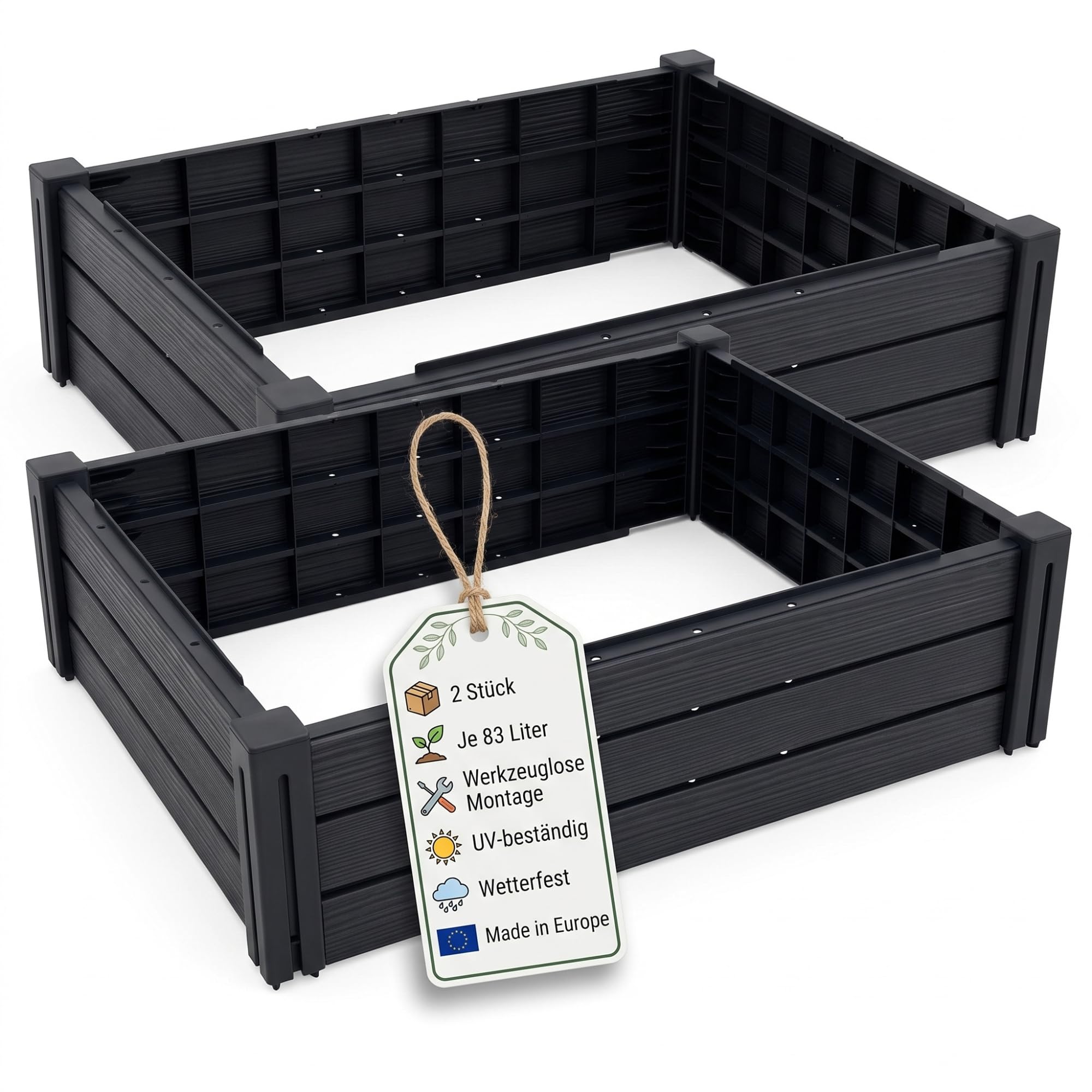 BigDean 2X Hochbeet 75 x 61 x 23 cm 83 Liter modular erweiterbar | Made in Europa