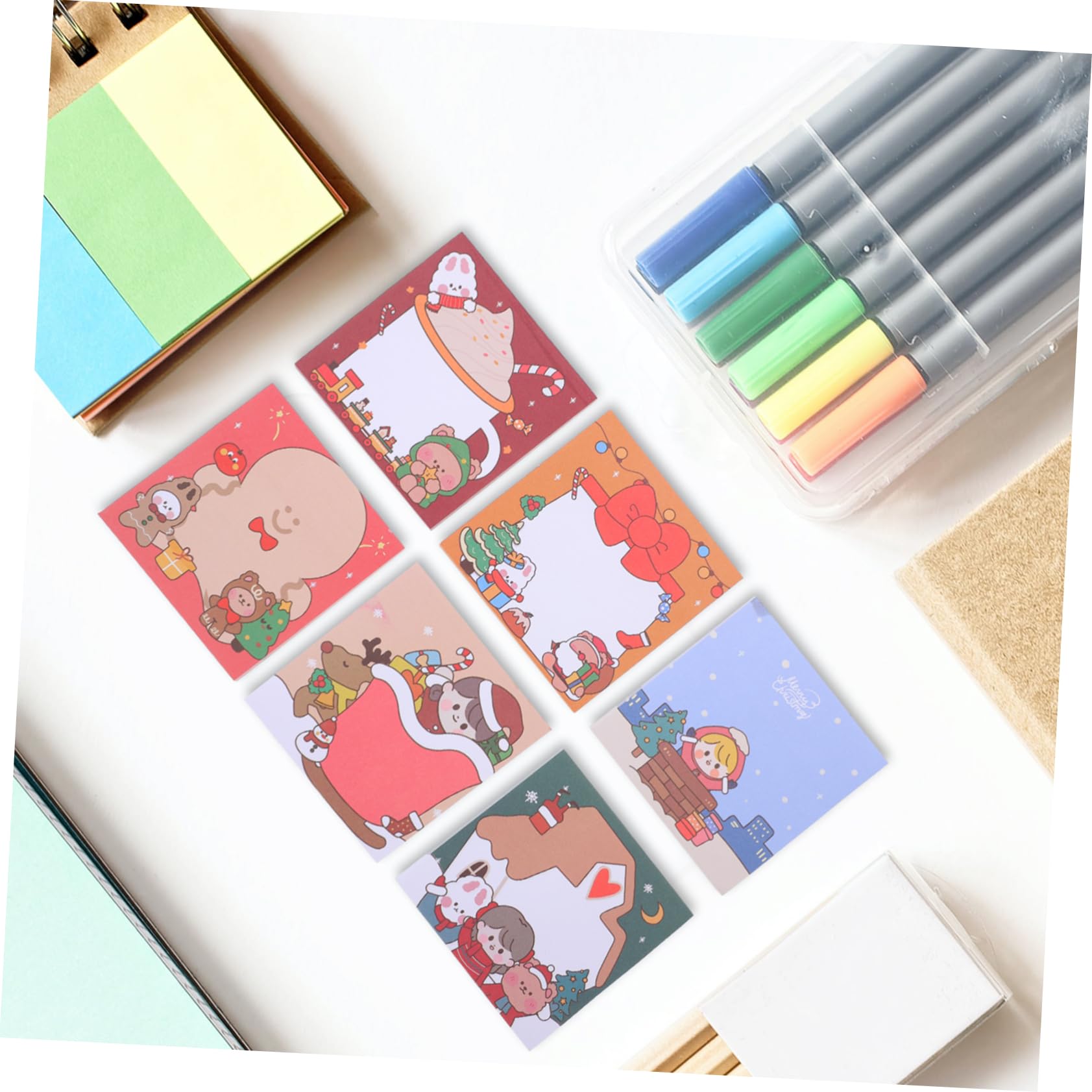 2 Sets Selbstklebende Weihnachts-memo-aufkleber Kawaii Super-kawaii-briefpapier Weihnachtsmotiv Muster Post-note Tragbar 12 Stück