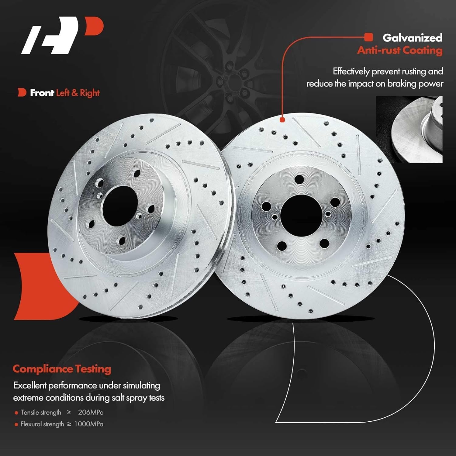 A-Premium 11.55 inch (293.5mm) Front Drilled and Slotted Disc Brake Rotors + Ceramic Pads Kit Compatible with Select Subaru Models - Legacy 2006-2013, Outback 2005-2013, Forester, Impreza, Baja, 6 PC