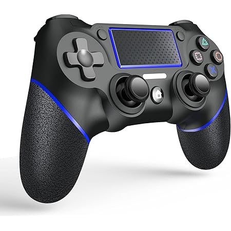 Amazon P4 コントローラー 無線 Newモデル 反応速い 遅延なし 最新バージョン対応 600mah大容量 二重振動 重力感応 ジャイロセンサー機能 ゲームパット ヘッドフォンジャック 搭載 P4 P3 Pc対応 日本語取扱説明書付き ブラック ブルー コントローラー