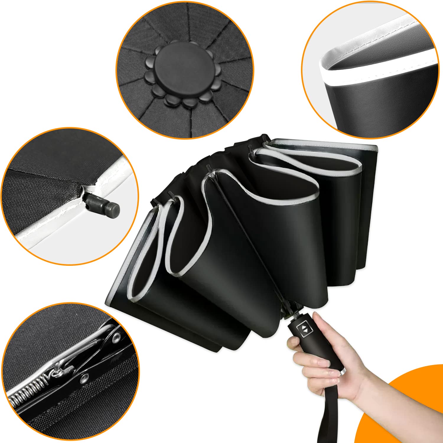 Ombrello Inverso Automatico, Ombrello Pieghevole Antivento, Ombrello Grande da Pioggia 10 Stecche Rinforzate per Uomo Donna, Diametro 105cm