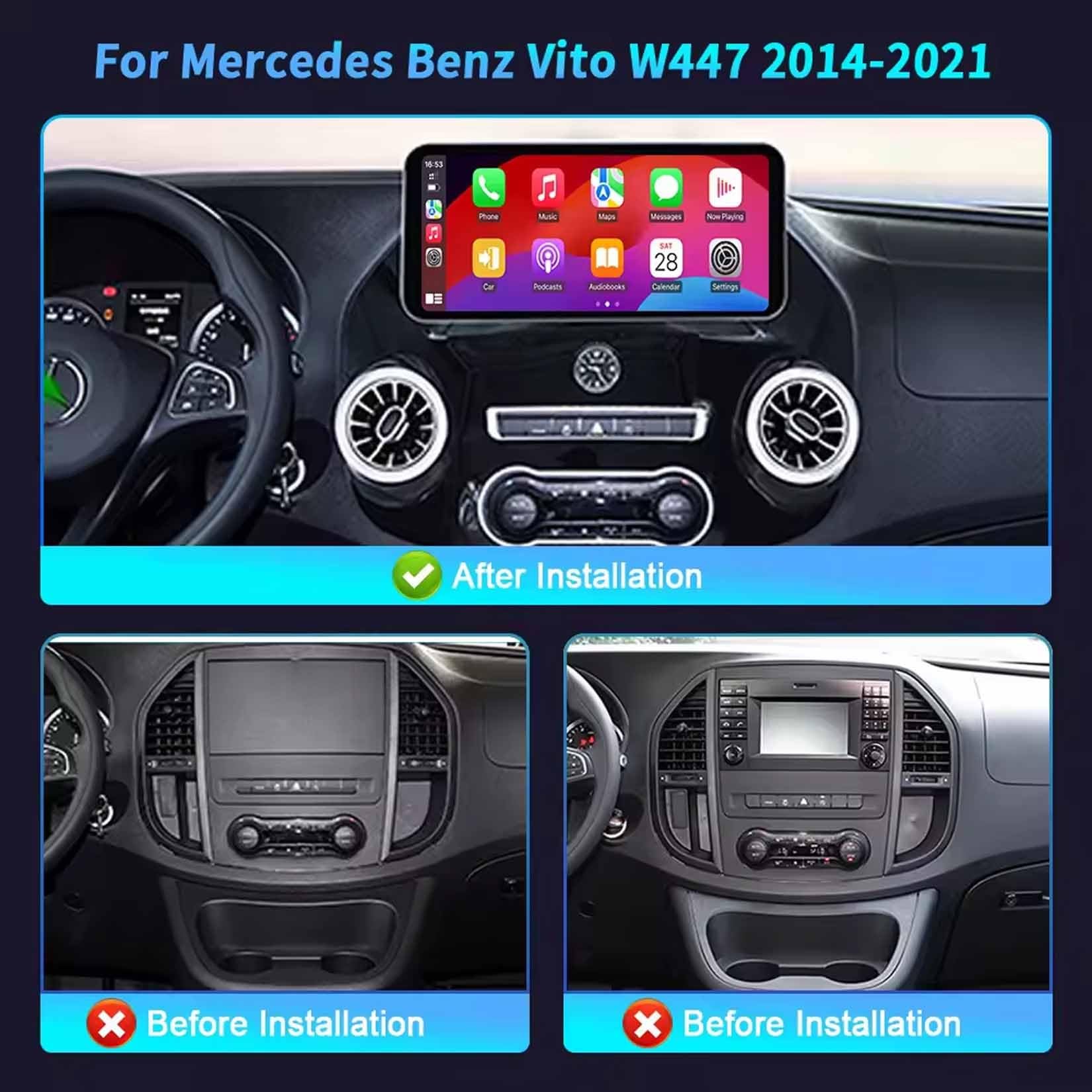 12.3 Zoll Android 14 Touchscreen Bildschirm Autoradio 2 Din für Mercedes Vito W447 2014-2022 mit Kabellosem Carplay Bluetooth GPS Navi Lenkradsteuerung Rückfahrkamera(F1 (2+32G))