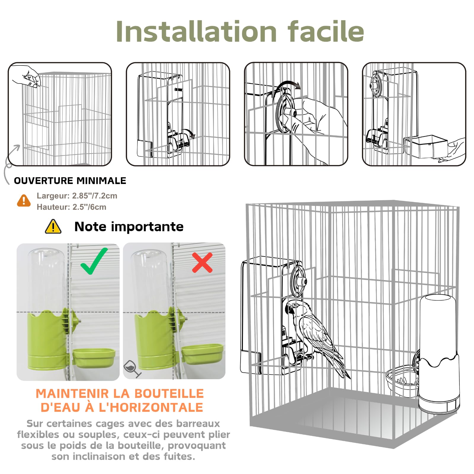 Mangeoire Automatique et Distributeur d'eau pour Oiseaux, Mangeoire à Cage à Oiseaux avec Perruche Canari Calopsitta Pinmon (Vert)