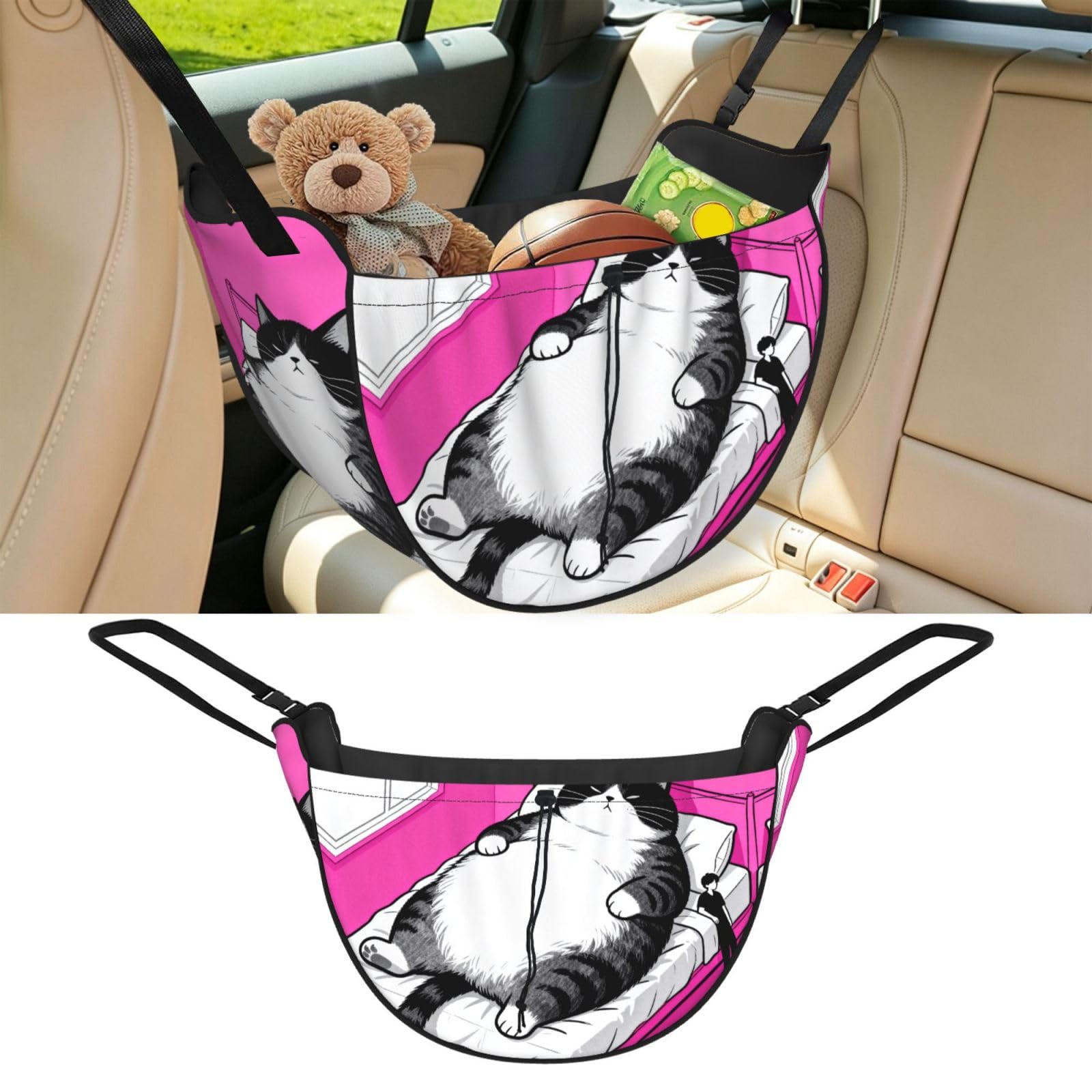 Cntdbu Black Giant Cat Car Seat Organizer-Backseat Storage Bag For Travel