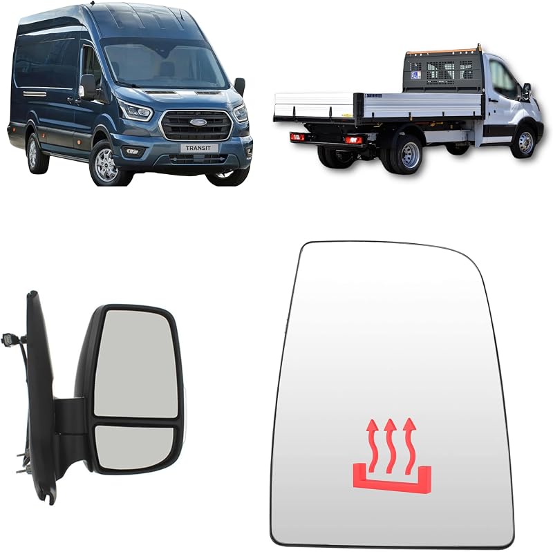 Vidro de espelho retrovisor externo superior direito aquecido Aligoparts para Ford Transit MK8 2014–2025 – com base e 2 clipes