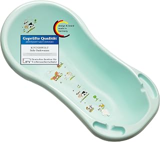 KiNDERWELT Baby Bathtub 100 cm - Baby Bathtub with Funny Farmhouse Motif - BPA Free - Bathing Tub for Babies and Newborns - Aqua