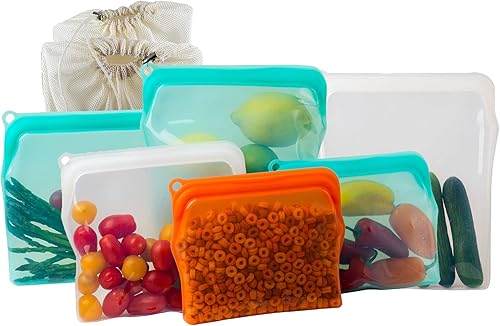 Miniatura 3 de Bolsas reutilizables con cremallera de silicona, recipientes de almacenamiento de silicona 100% de grado alimenticio, 30 onzas  4 tazas (blanco, sin