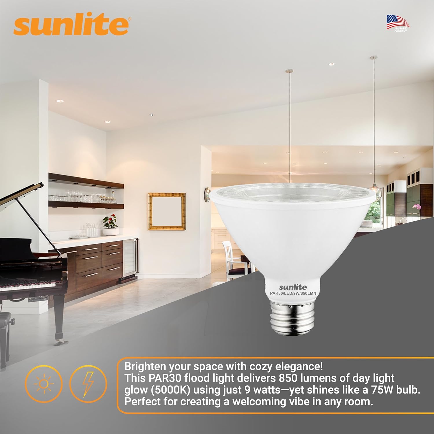 Sunlite LED PAR30 Short Neck Flood Light Bulb, 9 Watt, (75W Equivalent), 850 Lumens, Medium Screw (E26) Base, Dimmable, ETL Listed, 5000K Daylight, 6 Count