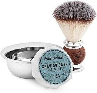Störtebekker® Premium Rasierpinsel Set mit Rasierschale aus Edelstahl & Rasierseife Sea Breeze [inkl. Rasur- und Bartguide E-Book] - Geschenkidee - Perfekte Ergänzung zu Rasiermesser & Rasierhobel