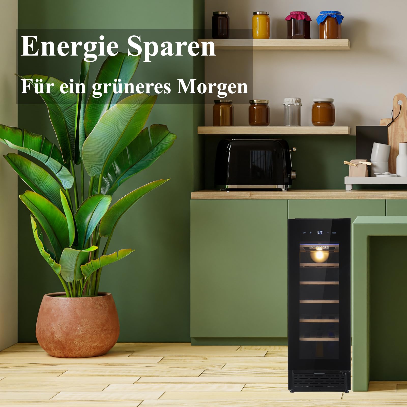 Weinkühlschrank 30cm Breit Unterbaufähig 20 Flaschen 1 Zone UV-Glastür Holzablagen Leise 37 dB
