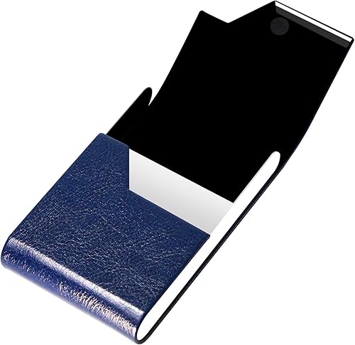 Padike Tarjetero profesional para tarjetas de visita, piel sintética de lujo y soporte para tarjetas de acero inoxidable, soporte para tarjetas de