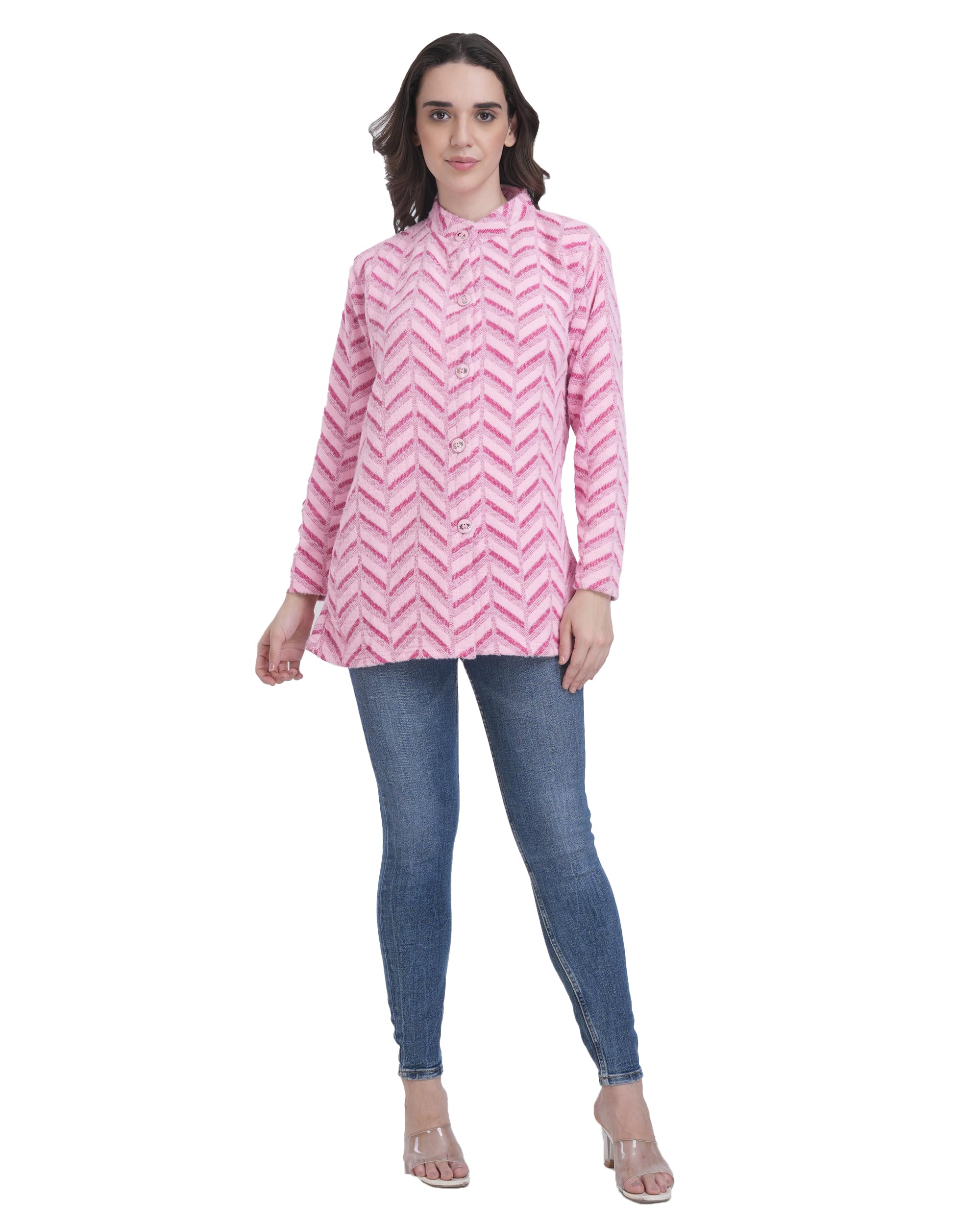 Women's Zig Zag Striped Turtle Neck Sweater Cardigan | Winter Wear with Front Buttons & Side Pockets | Stylish Woolen Cardigan for Winter-image-48