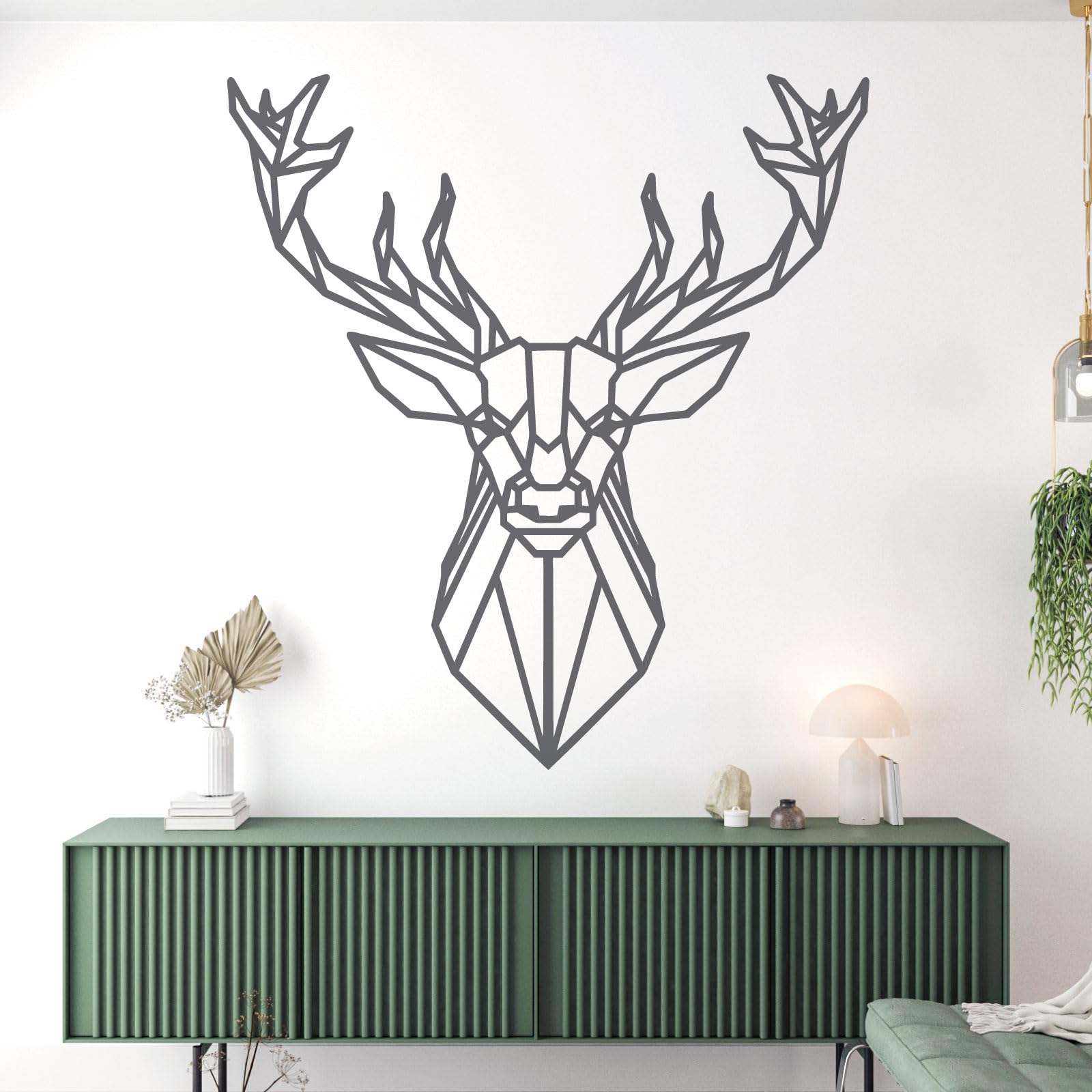 Deer Stag Head - Modern Geometric Silhouette - Decal Wall Sticker [Large] [Dark Grey]