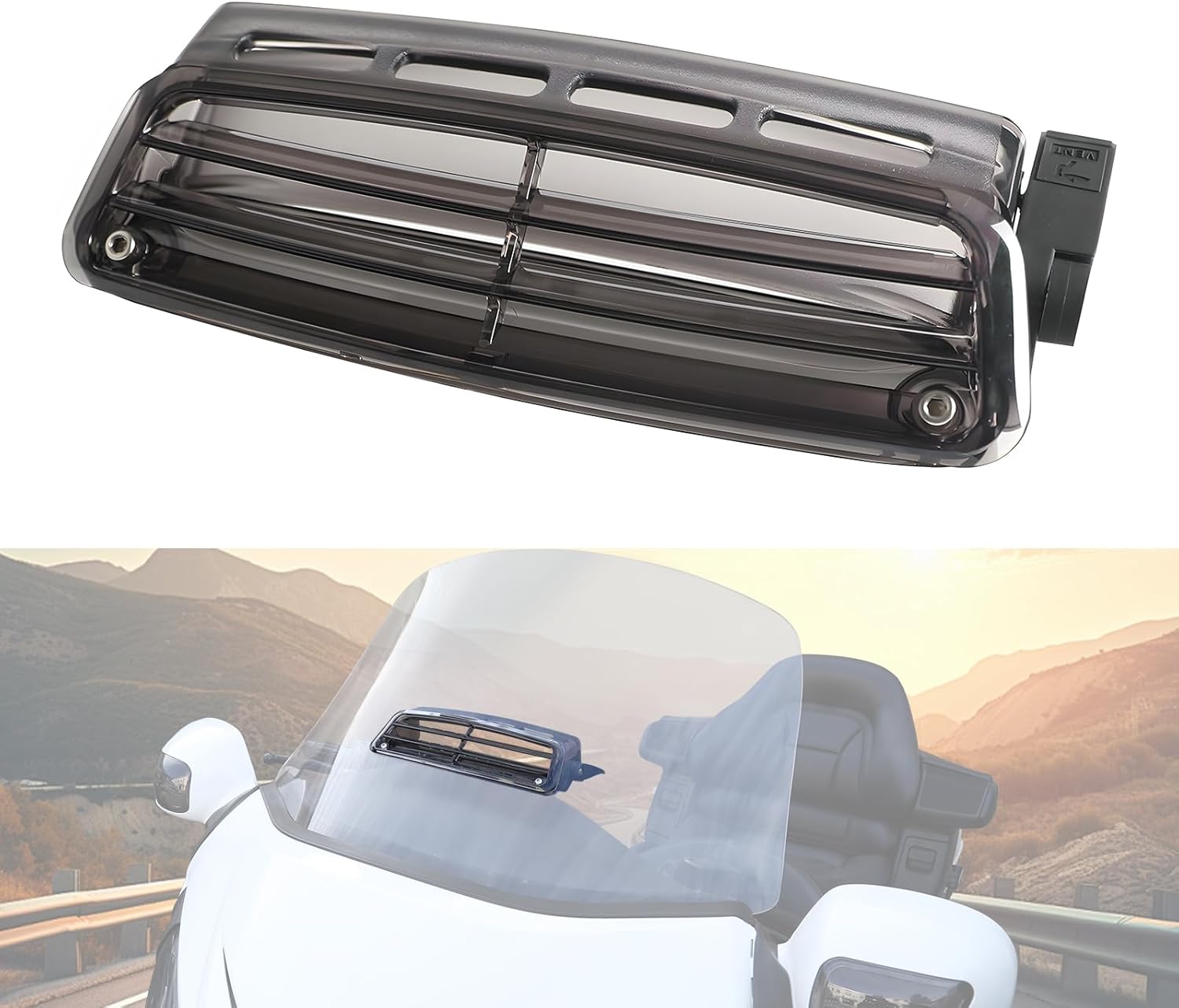 Smoked Windshield Air Flow Vent for Honda Goldwing GL1800 04-17, Motorcycle Windscreen Fresh Air Flow Vent for Honda Goldwing GL1800 Accessories 2004-2017