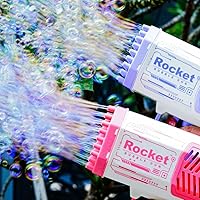 Vista 2 de Bubble Guns,69 Holes Bubbles Machine for Kids Adults,Colorful Light Strong Wind Bubble Rocket Launcher,Children's Toys Bubble Blower with 2 Bubble