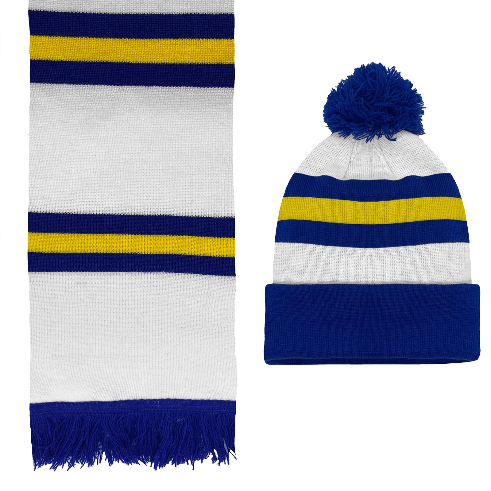 Fan Originals Men's White Leeds Bobble Hat & Scarf Set Retro Football Gift