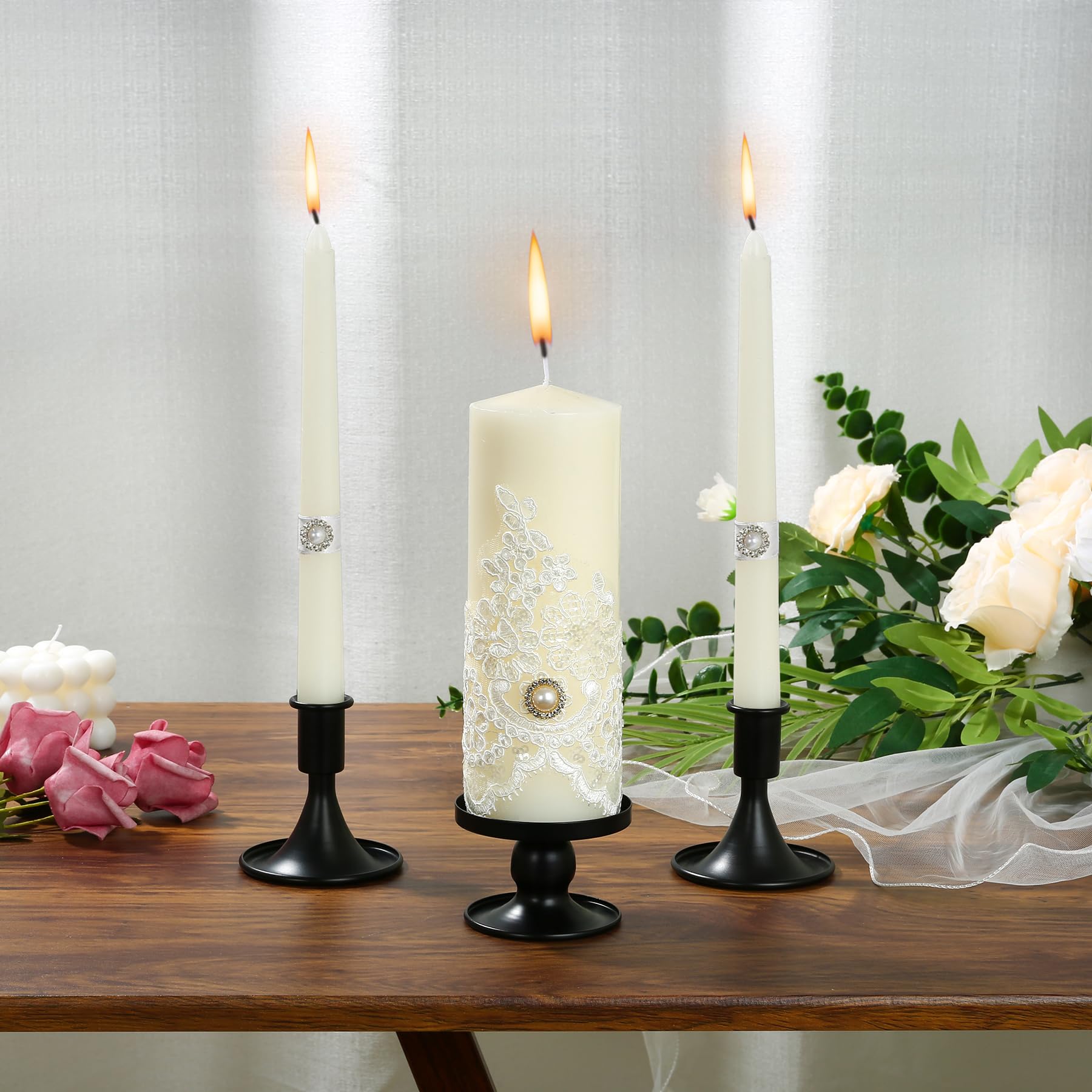 Unity - Portavelas de metal negro Unity para bodas, juego de 3 portavelas de metal negro, soporte decorativo para velas de boda, ceremonia, centro de mesa, decoración de regalo