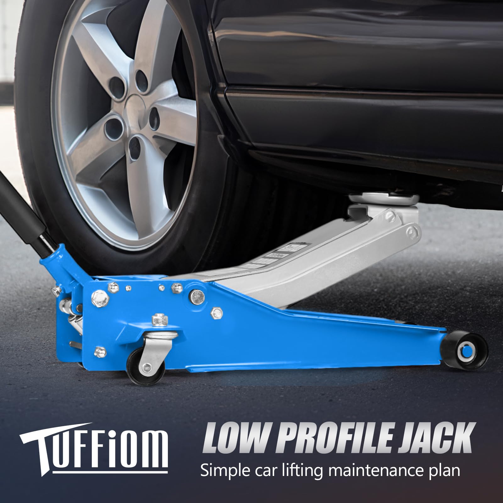 BONNLO Cric Hydraulique Rouleur 3 Tonnes, Double Pompe, Profil Bas, Plage de Levage 75-510 mm, Cric Voiture pour Auto SUV Atelier Garage (Bleu)