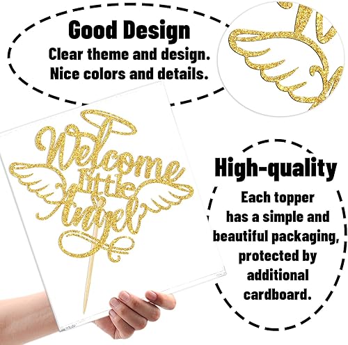 Miniatura 3 de Decoración de pastel de bienvenida de ángel pequeño, decoración de pastel de cumpleaños de bebé, letrero de alas para baby shower, suministros de