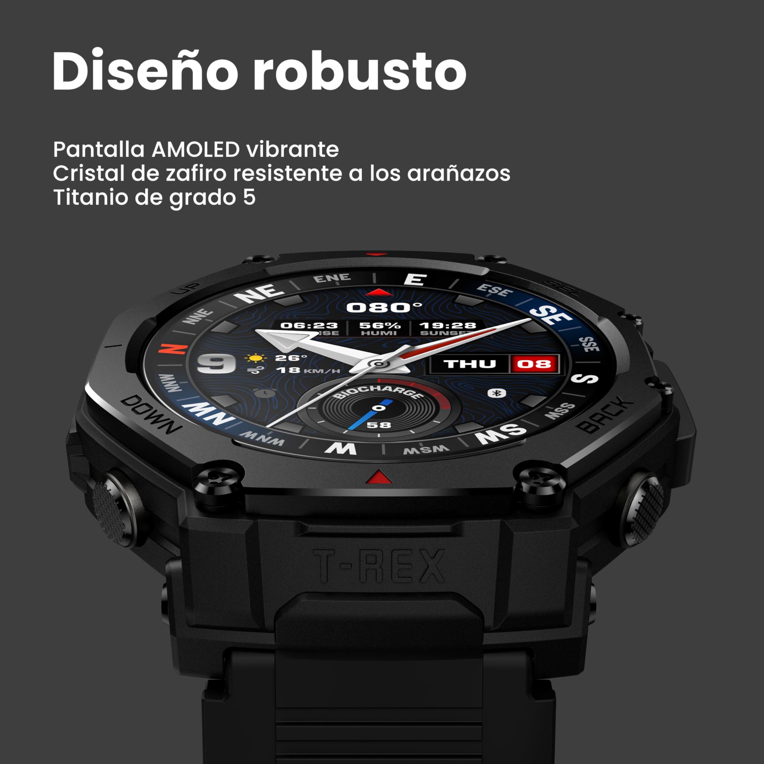 Amazfit T-Rex 3 Pro Reloj Inteligente Deportivo para Hombre, Pantalla AMOLED de Zafiro, Bisel de Titanio, GPS de Banda Dual, Mapas Sin Conexión, Linterna Incorporada, para Android iPhone