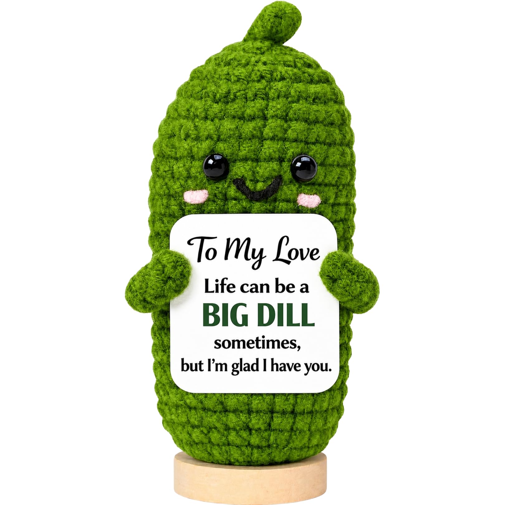 Gifts for Boyfriend Girlfriend, To My Love Pickle Gift for Him Her, Funny Crochet Emotional Support Pickle with Wooden Stand, Romantic Anniversary Birthday Gifts for Husband Wife Partner