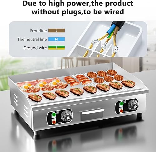 Miniatura 6 de Plancha eléctrica comercial de 29 pulgadas, parrilla de 110 V 3000 W, parrilla de placa caliente de parrilla plana, control termostático ajustable