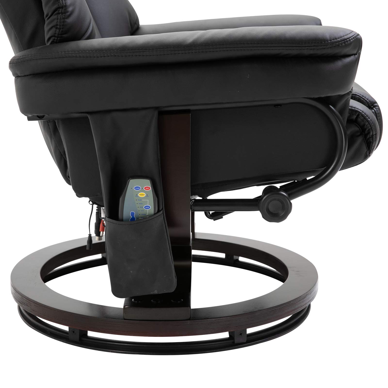 HOMCOM Relaxsessel mit Hocker, 360° drehbarer Massagesessel mit Liegefunktion, Kunstleder Schwarz