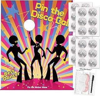 Disco 70s Theme Party Games, Pin The Disco Ball on The Party Game for Back to 60s 70s 80s 90s Let's Boogie Disco Dancing Night Birthday Party Decorations Supplies