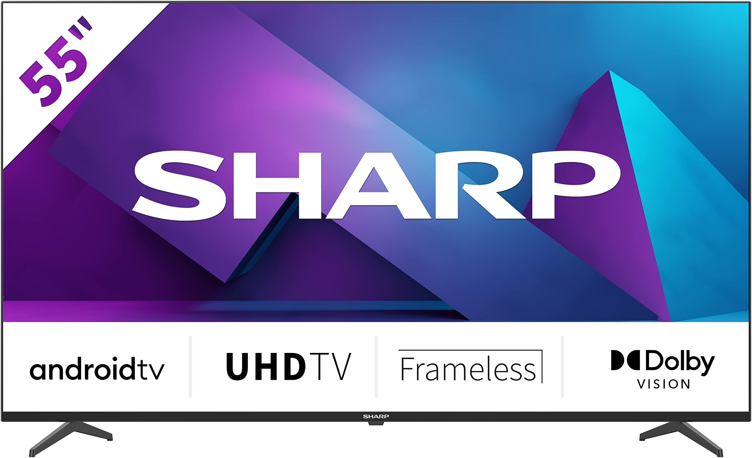 Sharp 4TC55FN6KL2AB 55Inch 4K Android Smart TV, Frameless UHD HDR