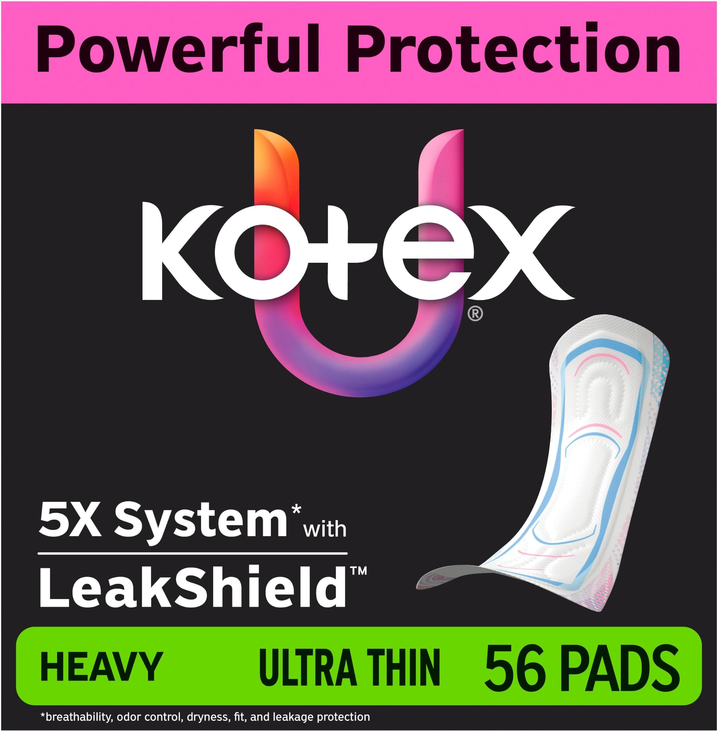 Kotex Ultra Thin Pads, Heavy, 56 Count