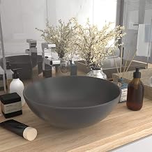 Homgoday Dark Grey Round Ceramic Bathroom Sink, Countertop Washbasin, Bathroom Sink, Cloakrooms, Guest Toilet