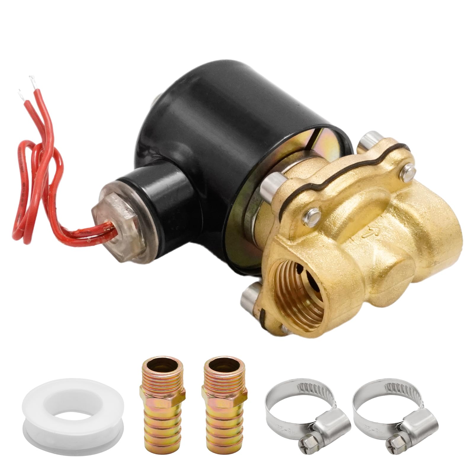 Hoypeyfiy 1/2'' BSP Elektrisch betätigtes Messing-Magnetventil, AC 220 V NC Elektrisch betätigtes Messing-Magnetventil, für Wasser, Luft, Gas und Öl