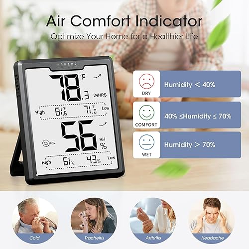 Miniatura 3 de DOQAUS Termómetro higrómetro digital mejorado para interiores, medidor de humedad con pantalla LCD grande, monitor de humedad de temperatura con