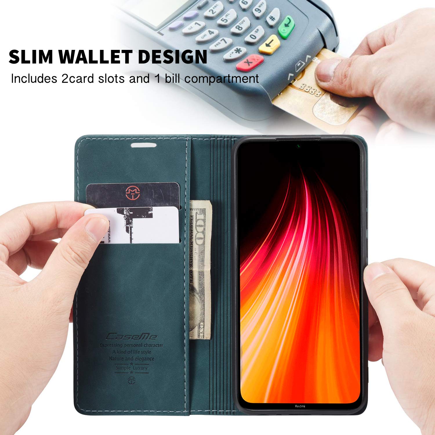 Custodia Portafoglio In Pelle PU Per Xiaomi Redmi Note 8 | Con Supporto E Chiusura Magnetica | Blu - 2