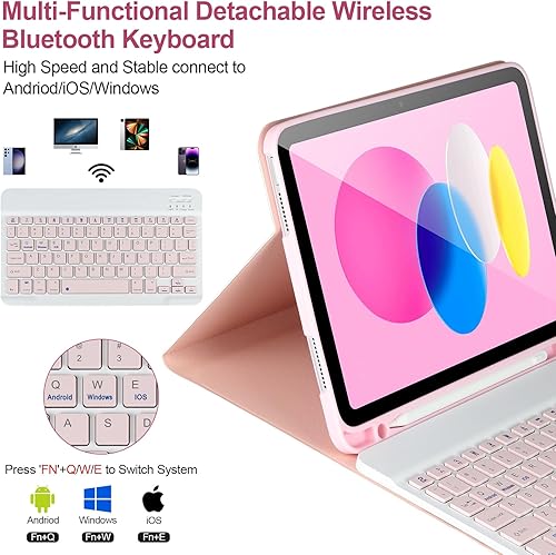 Miniatura 3 de Funda para iPad 1110 generación con teclado, funda de teclado Bluetooth desmontable para iPad A16 2025 de 11 pulgadas10 generación 2022 de 10.9