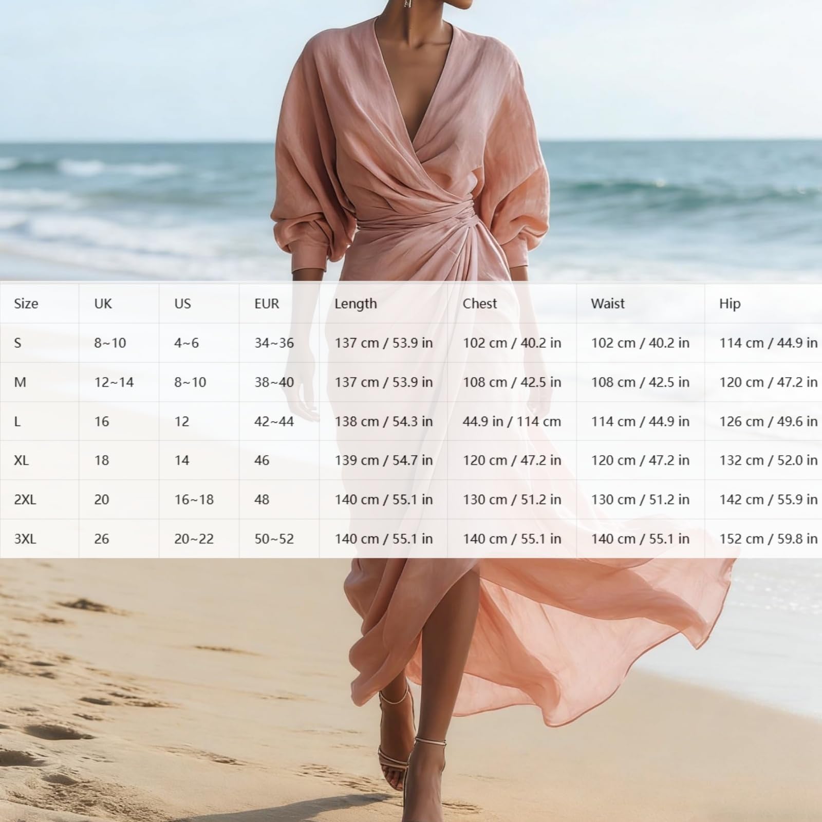 Maxi Abito Donna Primavera/Estate 2026 – Scollo a V, Maniche Lunghe, Vita Incrociata, Dettagli Arricciati, Spacco sull'Orlo – Stile retrò, Elegante e Formale