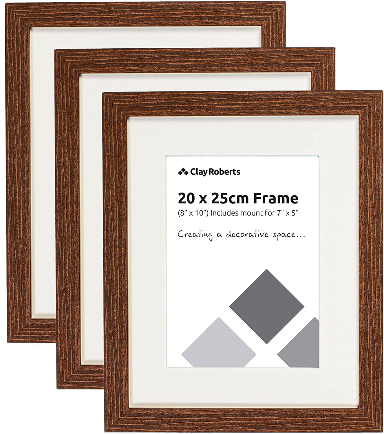 Clay Roberts Photo Picture Frames 8 x 10, Brown, Pack of 3, Freestanding and Wall Mountable, 20 x 25 cm, 10x8 Picture Frame Set