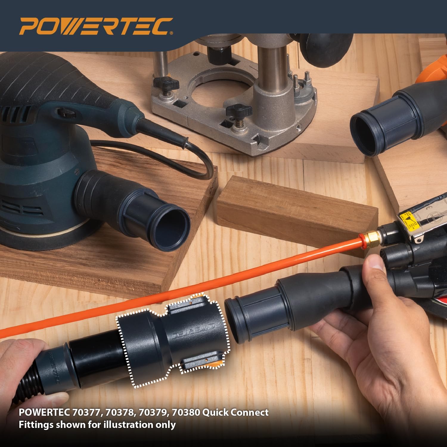 POWERTEC Dust Collection Fitting with Quick-Change Adapter for Shop Vacuum Hoses & Fittings Ranging from 2-1/2" to 1-1/2" (70479)
