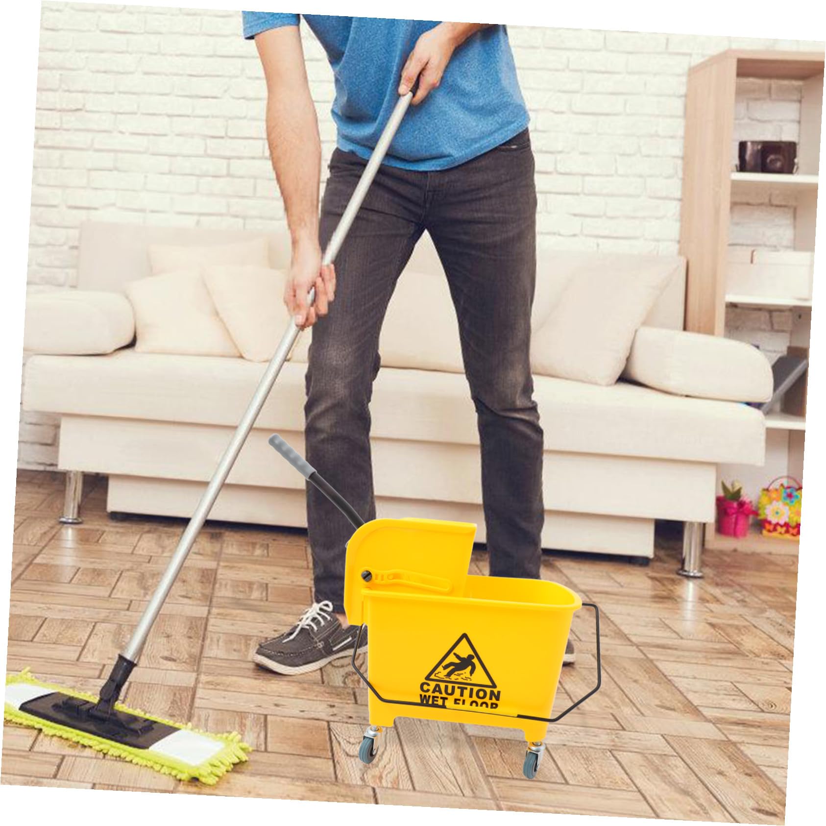 Estructura Dura de PP Ruedas de Plástico Fregona Cubo de 20l y Mango Integrado y 4 Ruedas Giratorias Suaves Color Aleatorio para Limpieza Comercial